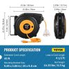 VEVOR Retractable Extension Reel; Heavy Duty 12AWG/3C SJTOW Power Cord 45 FT 12AWG; Black