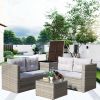 4 Piece Patio Sectional Wicker Rattan Outdoor Furniture Sofa Set with Storage Box Grey